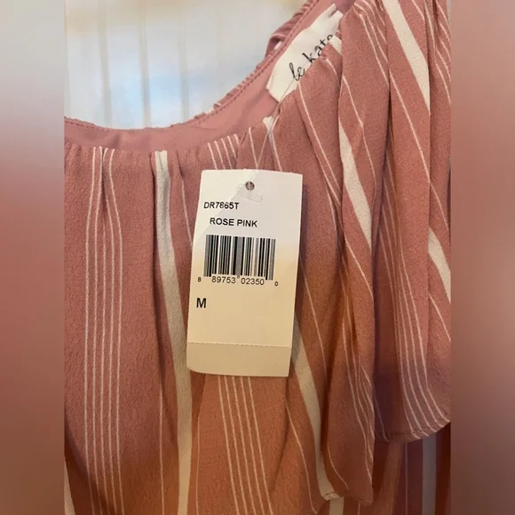 Le Kate | Rose Pink & White Vertical Stripped One Shoulder Dress | M | NWT - Picture 5 of 8